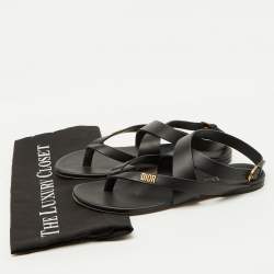 Pre Owned Dior Black Leather Strappy Dior Up Flat Thong Sandals Size 38