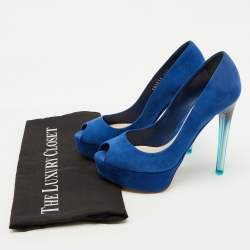 Pre Owned Dior Blue Suede Miss Dior Peep Toe Platform Pumps Size 35.5