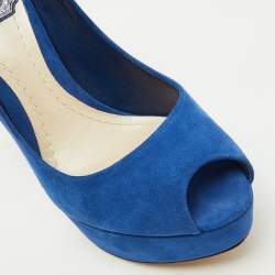 Pre Owned Dior Blue Suede Miss Dior Peep Toe Platform Pumps Size 35.5