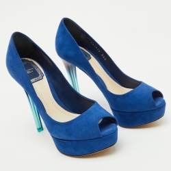 Pre Owned Dior Blue Suede Miss Dior Peep Toe Platform Pumps Size 35.5