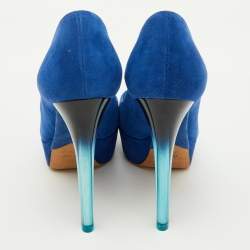 Pre Owned Dior Blue Suede Miss Dior Peep Toe Platform Pumps Size 35.5