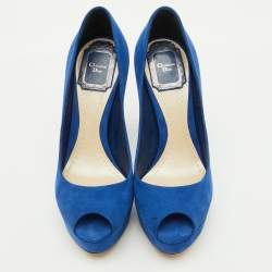 Pre Owned Dior Blue Suede Miss Dior Peep Toe Platform Pumps Size 35.5