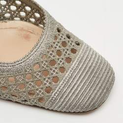 Pre Owned Dior Silver Fabric and Leather Moi Block Heel Slingback Sandals Size 39.5