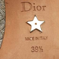 Pre Owned Dior Silver Fabric and Leather Moi Block Heel Slingback Sandals Size 39.5