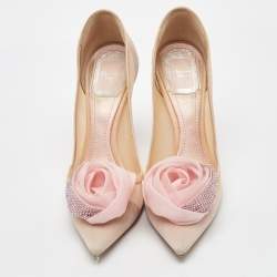 Pre Owned Dior Light Pink Fabric Garden Flower Crystal Embellished Pointed Toe Pumps Size 36