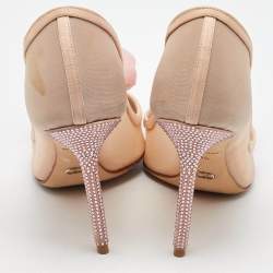 Pre Owned Dior Light Pink Fabric Garden Flower Crystal Embellished Pointed Toe Pumps Size 36