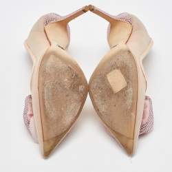 Pre Owned Dior Light Pink Fabric Garden Flower Crystal Embellished Pointed Toe Pumps Size 36