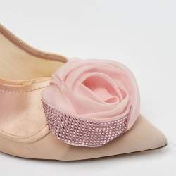 Pre Owned Dior Light Pink Fabric Garden Flower Crystal Embellished Pointed Toe Pumps Size 36