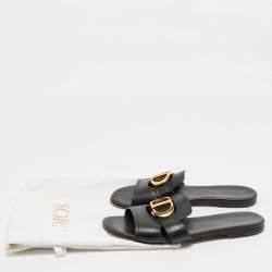 Pre Owned Dior Black Leather 30 Montaigne Flat Slides Size 37.5