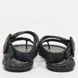 Pre Owned Dior Black Woven Raffia Dioriviera Dior Ocean Flat Thong Sandals 39.5