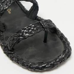 Pre Owned Dior Black Woven Raffia Dioriviera Dior Ocean Flat Thong Sandals 39.5