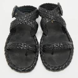 Pre Owned Dior Black Woven Raffia Dioriviera Dior Ocean Flat Thong Sandals 39.5
