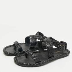 Pre Owned Dior Black Woven Raffia Dioriviera Dior Ocean Flat Thong Sandals 39.5