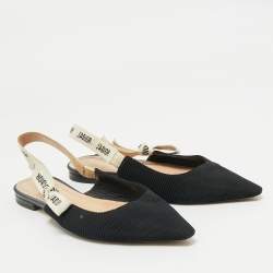 Pre Owned Dior Black Technical Fabric J'Adior Pointed Toe Flat Slingback Sandals Size 40
