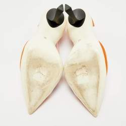 مملوكة مسبقًا حذاء كعب عالي ديور جلد لامع وساتان برتقالي ثنائي اللون كعب متقوس مقدمة مدببة مقاس 37.5 