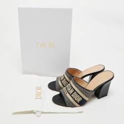 Pre Owned Dior Navy Blue Embroidered Canvas Dway Slide Sandals Size 38.5