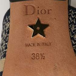 Pre Owned Dior Navy Blue Embroidered Canvas Dway Slide Sandals Size 38.5