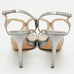 Pre Owned Dior Silver Leather Logo Slingback Sandals Size 39