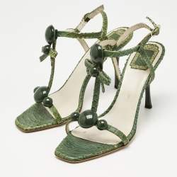 Pre Owned Dior Green Python Embossed Leather Ankle Strap Sandals Size 39.5