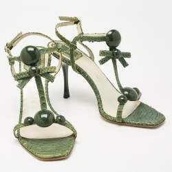 Pre Owned Dior Green Python Embossed Leather Ankle Strap Sandals Size 39.5