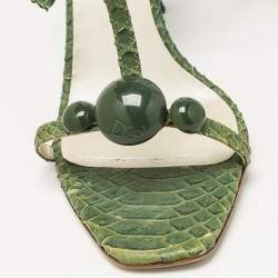 Pre Owned Dior Green Python Embossed Leather Ankle Strap Sandals Size 39.5