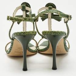 Pre Owned Dior Green Python Embossed Leather Ankle Strap Sandals Size 39.5