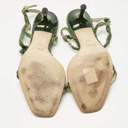 Pre Owned Dior Green Python Embossed Leather Ankle Strap Sandals Size 39.5