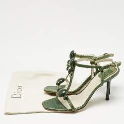 Pre Owned Dior Green Python Embossed Leather Ankle Strap Sandals Size 39.5