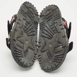 Pre Owned Dior Black Floral Print Fabric DiorAct Sandals Size 38