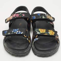 Pre Owned Dior Black Floral Print Fabric DiorAct Sandals Size 38
