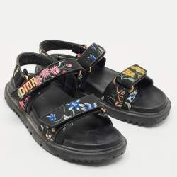 Pre Owned Dior Black Floral Print Fabric DiorAct Sandals Size 38