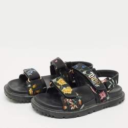Pre Owned Dior Black Floral Print Fabric DiorAct Sandals Size 38