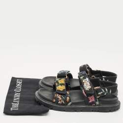 Pre Owned Dior Black Floral Print Fabric DiorAct Sandals Size 38