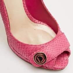 Pre Owned Dior Pink Python CD Buckle Peep Toe Pumps Size 38