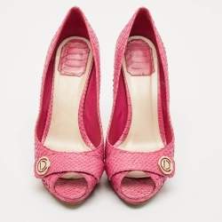 Pre Owned Dior Pink Python CD Buckle Peep Toe Pumps Size 38