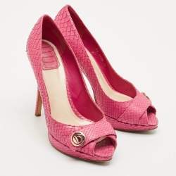 Pre Owned Dior Pink Python CD Buckle Peep Toe Pumps Size 38