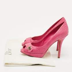 Pre Owned Dior Pink Python CD Buckle Peep Toe Pumps Size 38