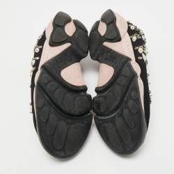 Pre Owned Dior Black Mesh Crystal Embellished Fusion Slip On Sneakers Size 38.5