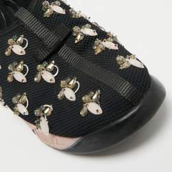 Pre Owned Dior Black Mesh Crystal Embellished Fusion Slip On Sneakers Size 38.5