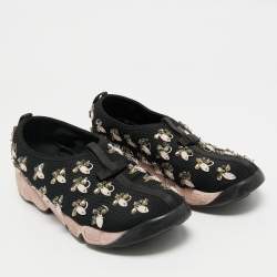 Pre Owned Dior Black Mesh Crystal Embellished Fusion Slip On Sneakers Size 38.5