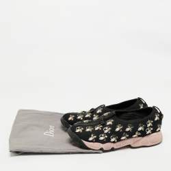 Pre Owned Dior Black Mesh Crystal Embellished Fusion Slip On Sneakers Size 38.5