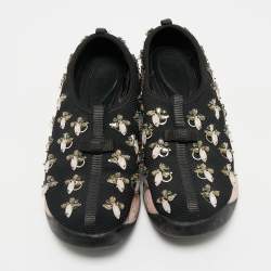 Pre Owned Dior Black Mesh Crystal Embellished Fusion Slip On Sneakers Size 38.5