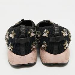 Pre Owned Dior Black Mesh Crystal Embellished Fusion Slip On Sneakers Size 38.5