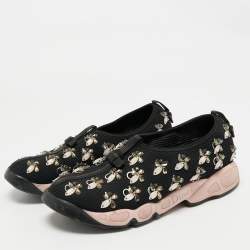 Pre Owned Dior Black Mesh Crystal Embellished Fusion Slip On Sneakers Size 38.5