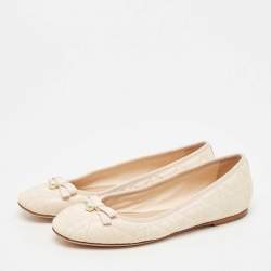 Pre Owned Dior Light Peach Cannage Leather Pearl Bow Ballet Flats Size 40