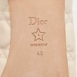 Pre Owned Dior Light Peach Cannage Leather Pearl Bow Ballet Flats Size 40