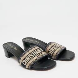 Pre Owned Dior Navy Blue/Black Embroidered Canvas Dway Slide Sandals Size 39