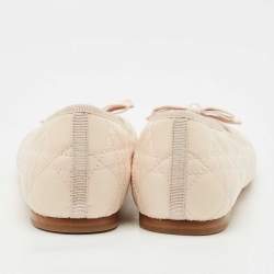 Pre Owned Dior Light Peach Cannage Leather Pearl Bow Ballet Flats Size 39.5
