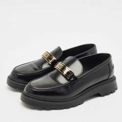 Pre Owned Dior Black Leather Platform Slip On Loafers Size 37.5