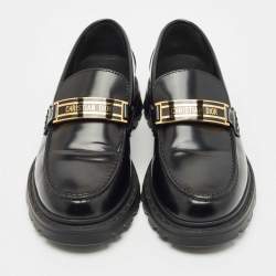 Pre Owned Dior Black Leather Platform Slip On Loafers Size 37.5